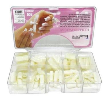 Imagem de Unhas Postiças Kit com 500 Unidades Tips Curvatura C para Acrigel Gel Porcelana Profissional Plástico ABS Yeet