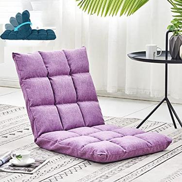 Imagem de Diumy Cadeira de chão com suporte para as costas, cadeira de descanso dobrável e preguiçosa, 5 engrenagens ajustáveis para videogame, cadeira de leitura reclinável para sala de estar, quarto, violeta, 100 x 50 cm