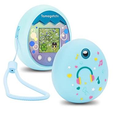 Imagem de MGZNMTY Capa de silicone compatível com máquina virtual Tamagotchi Pix com alça de mão (azul)