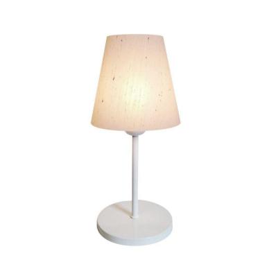 Imagem de Abajur de Mesa Aluminio Branco Tecido Cone Linho Bege Bivolt