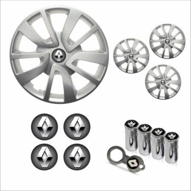 Imagem de Jogo Calota Aro 14 Sandero 2014 à 2020 Renault + Emblema Resinado + Tampa Ventil Antifurto