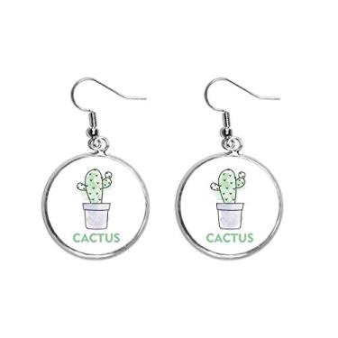 Imagem de Brinco feminino para suculentas de cacto, planta em vaso aquarela, brincos pendentes de prata