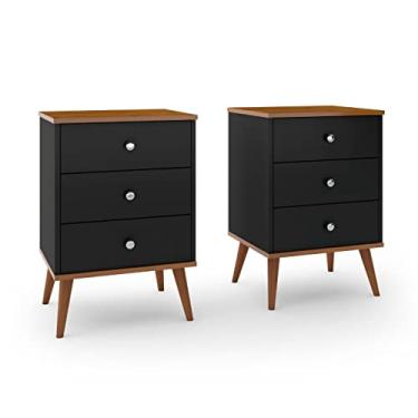 Imagem de Conjunto 2 Mesas de Cabeceira Mix 3 Gavetas Preto/Freijó