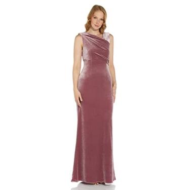 Imagem de Adrianna Papell Vestido feminino de sereia de veludo, Rosa antiga, 36