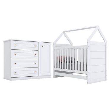 Imagem de Berço Montessoriano Americano e Cômoda Infantil Mississipi Branco HP - Henn