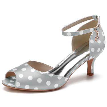 Imagem de Sapatos de casamento de noiva de cetim feminino sapatos de salto agulha alto peep toe marfim sapatos sociais 35-43,Silver,5 UK/38 EU