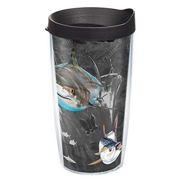 Imagem de Tervis Copo de viagem Guy Harvey feito nos EUA com isolamento térmico mantém as bebidas frias e quentes, 473 ml - clássico, pirata tubarão