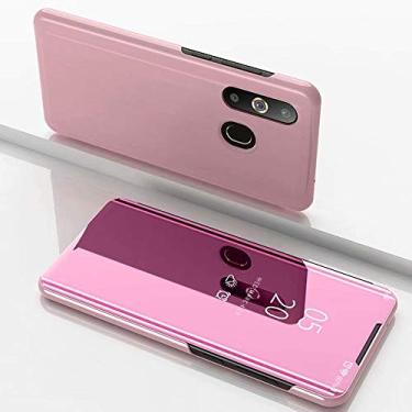 Imagem de LIYONG Capa de capa de telefone espelho galvanoplastia capa de couro flip horizontal para Galaxy A8s, com suporte (preto) bolsas mangas (cor: ouro rosa)
