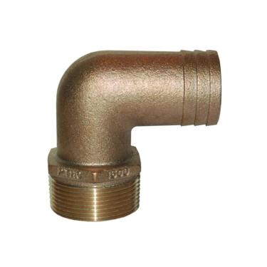 Imagem de Groco Mecânico bruto 1 NPT x 1 ID Bronze 90 graus de encaixe para mangueira cotovelo de fluxo padrão