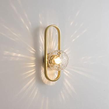 Imagem de Luminária de parede simples moderna corredor arandela de parede luminárias cômoda luzes de parede lâmpada de parede de cabeceira com padrão de água abajur de vidro para corredor sala de estar quarto banheiro (ouro 2)