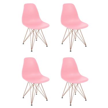 Imagem de Kit 4 Cadeiras Eames Design Eiffel Jantar Rosa Ferro Cobre