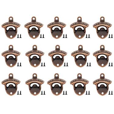 Imagem de 15 abridores de garrafa de parede mais recentes para bar rústico vintage ou restaurante, bar rústico ou restaurante, abridor de garrafa de cerveja vintage adequado para bares e hotéis KTV (cobre vermelho, 15)