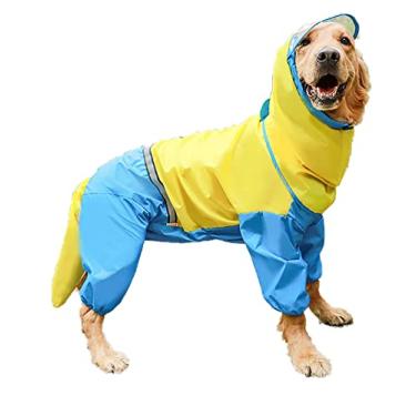 Imagem de Casaco de chuva com capuz para cães macacão jaqueta de chuva refletiva para cães médios grandes à prova d'água poncho à prova de vento com capa de cauda removível, amarelo, 4GG (13