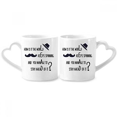 Imagem de Conjunto de canecas de porcelana para casais com citação famosa Question To Leaders