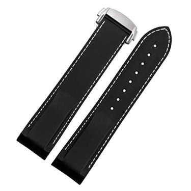 Imagem de GANYUU Pulseira de relógio de silicone impermeável para Omega Comas pulseira Meidus Rudder pulseira de relógio de borracha 22mm (cor: preto branco-prata, tamanho: 21mm)