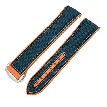 Imagem de CZKE 19mm 20mm pulseira de borracha de nylon 21mm 22mm para Omega Seamaster 300 AT150 Speedmaster 8900 PlanetOcean Seiko pulseira de couro (cor: azul nylon laranja, tamanho: 21mm)