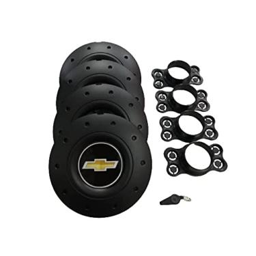 Imagem de Jogo de Calotas de Centro Miollo para GM Prisma Aro 15 2013/2019 Estilo Amarok Preto (Logo Dourado)