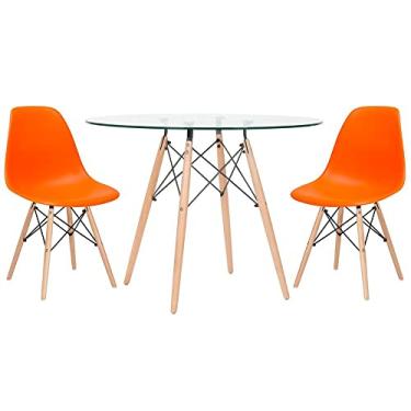Imagem de Loft7, Kit - Mesa Eames com tampo de vidro 100 cm + 2 cadeiras Eiffel Dsw Laranja