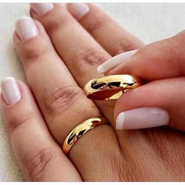 Imagem de Par de alianças casamento e noivado douradas abaulada 4mm (dourada, 4)