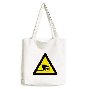 Imagem de Símbolo de aviso amarelo preto câmera triângulo bolsa sacola de compras bolsa casual bolsa de mão