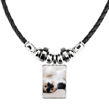 Imagem de DIYthinker Colar de gato gatinho com listras relaxantes para dormir com pingente de corda de couro