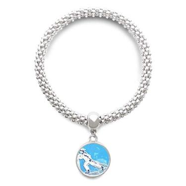 Imagem de DIYthinker Pulseira de prata com pingente de prata para esportes de inverno, snowboard, azul e branco