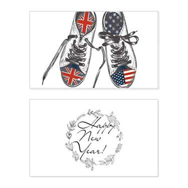 Imagem de Sapatos de lona com estampa de bandeira dos EUA Reino Unido Festival de Ano Novo Cartão Bless Mensagem presente