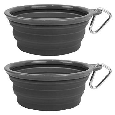 Imagem de Tigela de silicone dobrável Prima Pets para comida e água com clipe para cães e gatos, pequena (1,5 xícaras) e grande (5 xícaras)Prima Pets LARGE (5 CUPS) - 2 PACK cinza unknown