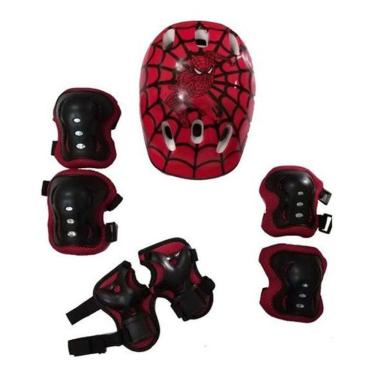 Imagem de Kit Proteção Capacete, Joelheira, Cotoveleira Homem Aranha