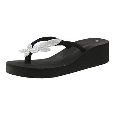 Imagem de Sandálias femininas antiderrapantes para o verão novo padrão moda salto anabela fino confortável sandálias de praia leves (branco, 9)