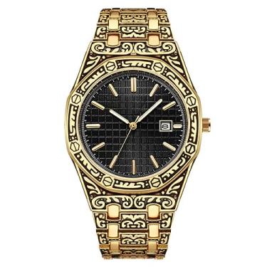 Imagem de Leatrom Relógios masculinos, relógios masculinos de moda retrô, ponteiros luminosos, relógio de quartzo com mostrador retrô, moda personalidade tendência relógios masculinos de negócios, Ouro e preto