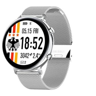 Imagem de ECG PPG Relógio Inteligente Com Fazer Chamadas Controle De Música Homens Mulheres Smartwatch Monitor De Pressão Arterial Para Android (Color : Silver net)