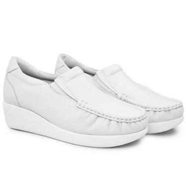 Imagem de Mocassim Feminino Usaflex Enfermagem Em Couro Branco