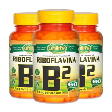 Imagem de Vitamina B2 (Riboflavina) - 3 unidades de 60 Cápsulas - Unilife