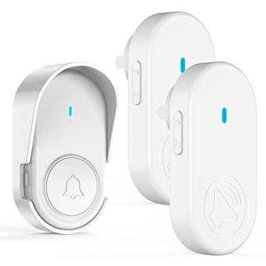 Imagem de Campainha sem fio com 2 receptores plug-in IP65 à prova d'água campainha de porta Faixa de operação de até 1050 pés/320 m 5 níveis de volume de ajuste de 20-110 dB 38 melodias opcionais