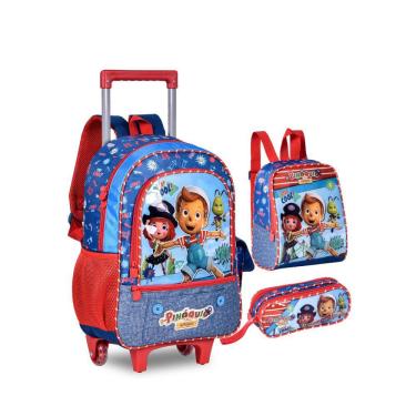 Imagem de Kit Mochila Escolar Rodinha Pinóquio Lancheira Estojo