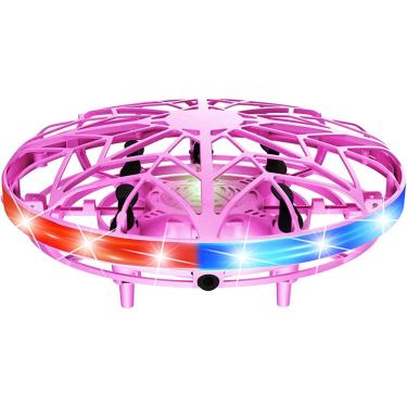Imagem de Drones operados à mão para crianças e adultos, mini levitação de quatro eixos ufo drones brinquedos com luzes led, brinquedo voador de controle manual de indução de aeronaves inteligentes para 5-12 anos, meninos e meninas, presente rosa