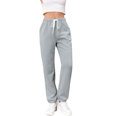 Imagem de Calça de moletom cargo feminina, calça casual com calças jacquard de algodão e calça preguiçosa, calça legging feminina (Cinza, GG)