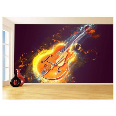 Imagem de Papel De Parede 3D Musica Guitarra Arte Cores 3,5M Mus118