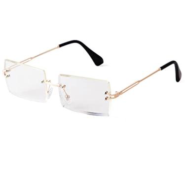 Imagem de SORVINO Óculos de sol retangulares sem aro para mulheres e homens, moda moderna, rosa transparente, lentes coloridas azuis, sem moldura, Transparente., M