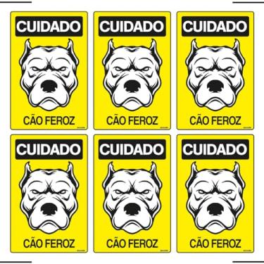 Imagem de Combo 6 Placas De Sinalização Cuidado Cão Feroz 20x30 Ekomunike - P-6/3 F9e