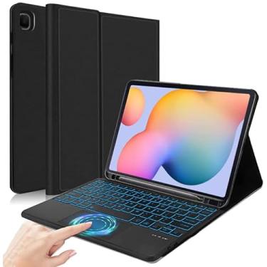Imagem de QYiiD Capa para teclado Touchpad Galaxy Tab S6 Lite de 10,4 polegadas 2022/2020 (SM-P610/P613/P615/P619), retroiluminação de 7 cores, trackpad multitoque, sem fio removível com suporte para caneta S