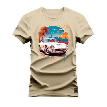 Imagem de Camiseta Premium Malha Confortável Estampada Carro Paisagem Bege G