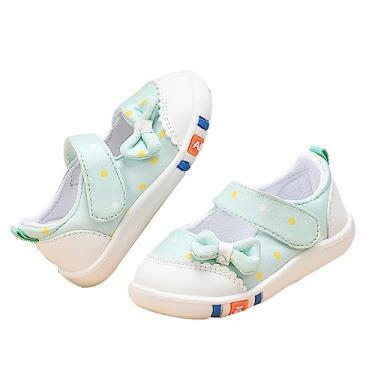 Imagem de Sandálias para meninas, crianças, laço, estampa floral, sapatos de lona antiderrapantes, sapatos de lona para bebês confortáveis e confortáveis tênis individuais, Verde, 4.5 Infant