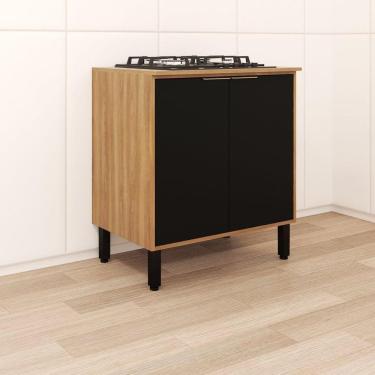 Imagem de Balcão 2 Portas 80cm Thalita Moveis Sul Nogal Manchester/Preto