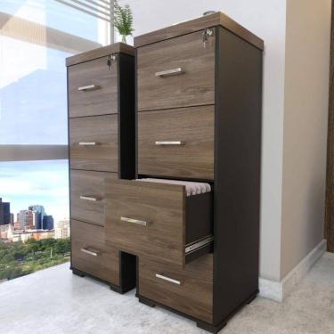 Imagem de Kit 2 Gaveteiros para Pasta Suspensa 4 Gavetas com Chave Tampo em Tamburato Artany Charuto/Preto