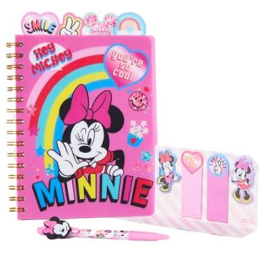 Imagem de Innovative Designs Caderno espiral Disney Minnie Mouse Tab, caneta esferográfica, abas adesivas, 96 páginas pautadas, rosa