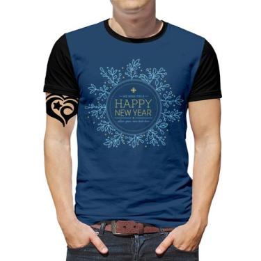 Imagem de Camiseta De Feliz Ano Novo Plus Size Masculina Blusa Azul - Alemark