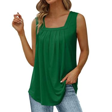 Imagem de Regatas para mulheres 2024 camisas casuais de verão camiseta de gola quadrada bonita regata solta justa tops cami tops, Verde, G