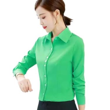 Imagem de Camisas femininas elegantes para escritório, body de manga comprida, bodies femininos, Gola alta verde, XXG